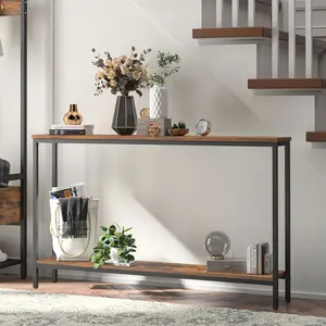 HOOBRO Console Table, 47.2" Narrow Entryway Table, Sofa Table with Shelf, Entrance Table for Living Room, Hallway, Foyer, Corridor, Office, Metal Frame, Rustic Brown and Black #SummerVibes