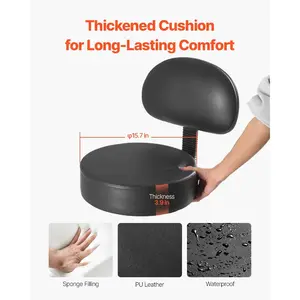fathersdaygift VEVOR Rolling Stool with Back Support and Wheels, 450 LBS Weight Capacity Round Rolling Stool Chair, Height Adjustable Thickened PU Leather Swivel Stool for Salon, Spa, Massage, Tattoo, Clinic, Black