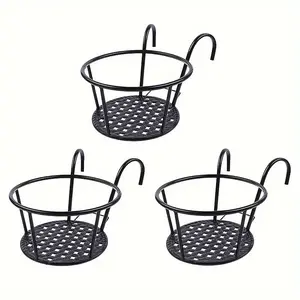 Set of 3 Iron Hanging Plant Pots with Hooks, Hanging Planters, Detachable Metal Planter Basket, Ideal for Balcony, Fence, or Single Brick Wall
