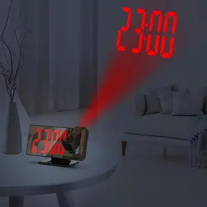 Projection alarm clock, Multifunctional alarm clock, 180 ° rotatable projector, 3-level brightness adjustment, clear LED display mirror clock, snooze function, 12/24-hour clock, home decor, bedroom digital alarm clock, Christmas gift