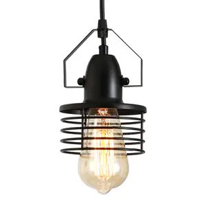 Industrial Black Pendant Light Metal Cage Pendant Lights Dining Room Hanging Lighting for Kitchen Island Living Room Bedroom Entryway Barn Farmhouse,Spring Shade  E26 Bulb(1 Light)