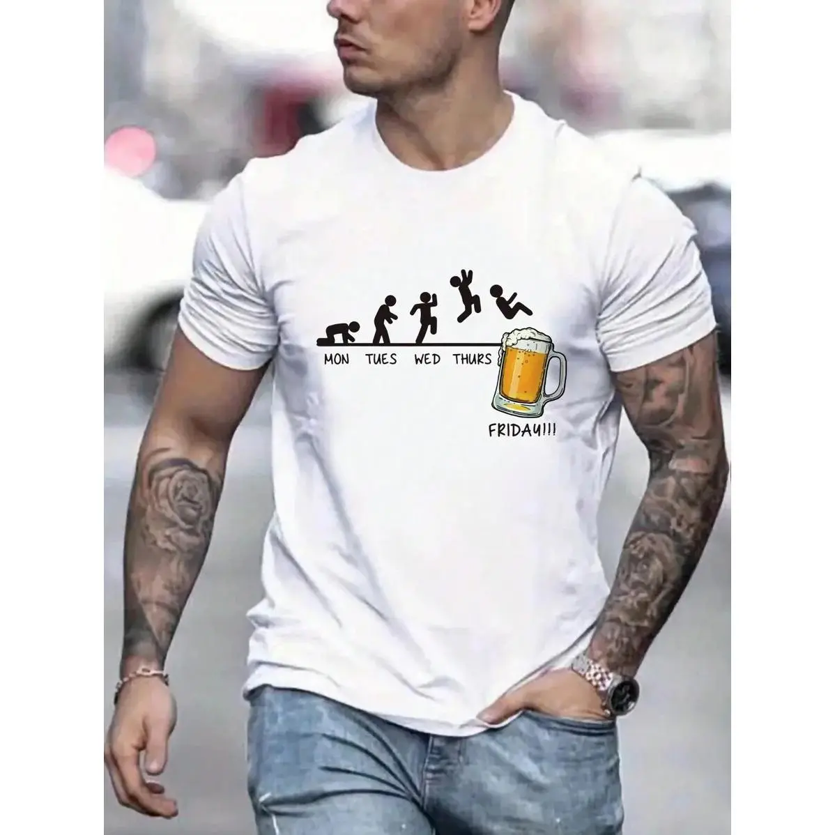 Men's Casual Graphic Print T-Shirt in 100% Cotton, Short Sleeve Crew Neck Knit Top with Medium Stretch for All-Season Wear, Shortsleeve, Menswear