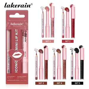 Iconic Mini Lip Kit, 3 Counts/Set, Waterproof and Smudge-Proof Lipstick Set, High-Pigment Lip Liner, Matte Lip Pencil, Lip Liner+Matte Lipstick+ Lip Gloss, All-in-One Longwear Lip Makeup, for Outdoor and Travel, Lip Cosmetics, Lip Makeup