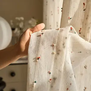 Vintage Linen Texture Window Curtain, Decorative Curtain, Rainbow Candy Beans Embellished, Versatile Usage, Suitable for Bedroom Living Room Office Home Decor, Home Decoration Curtain