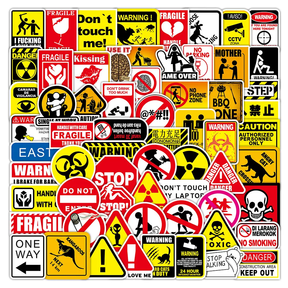 100 Pcs Multi-Purpose Warning Stickers - Waterproof Decals for Workplace, Packaging & Daily Safety, Durable Adhesive Sticker Set