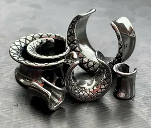 PAIR of Unique Snake Scales Style Surgical Steel Saddle Ear Spreaders Plugs - Gauges 2g (6.5mm) thru 3/4" (19mm)