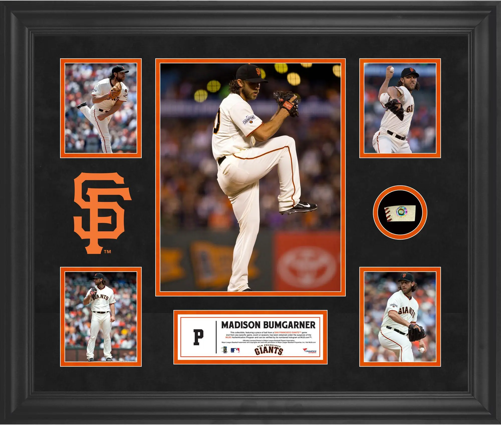Madison Bumgarner San Francisco Giants Framed 5-Photo Collage with a Piece of Game-Used Baseball - MLB Memorabilia