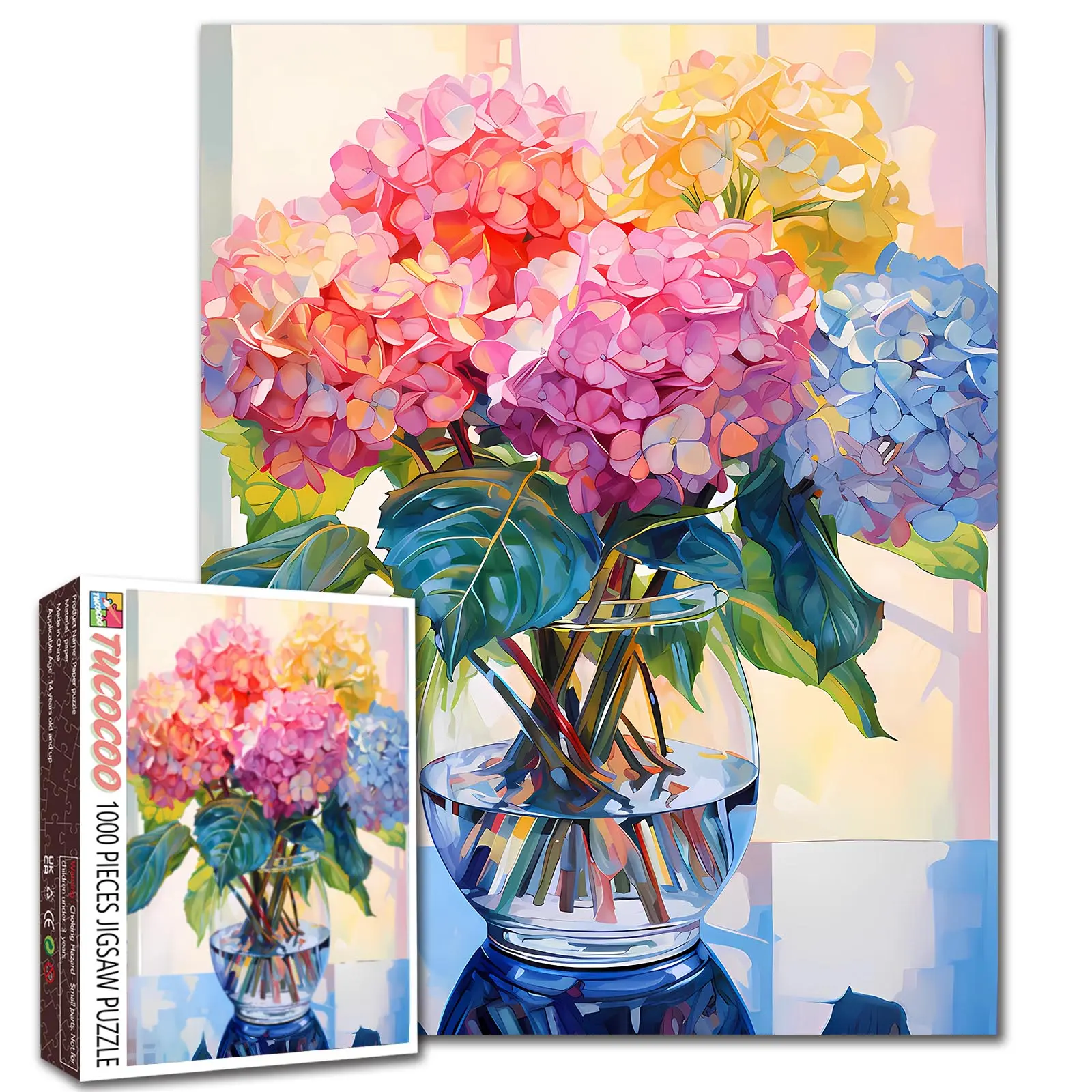 Tucocoo Hydrangea 1000 Pieces Jigsaw Puzzle, Mother’s Day Gift, Colorful Home Game Stress Relief Brain Training Challenging Wall Decor Gift Idea, 27.56x19.69inch 70x50cm