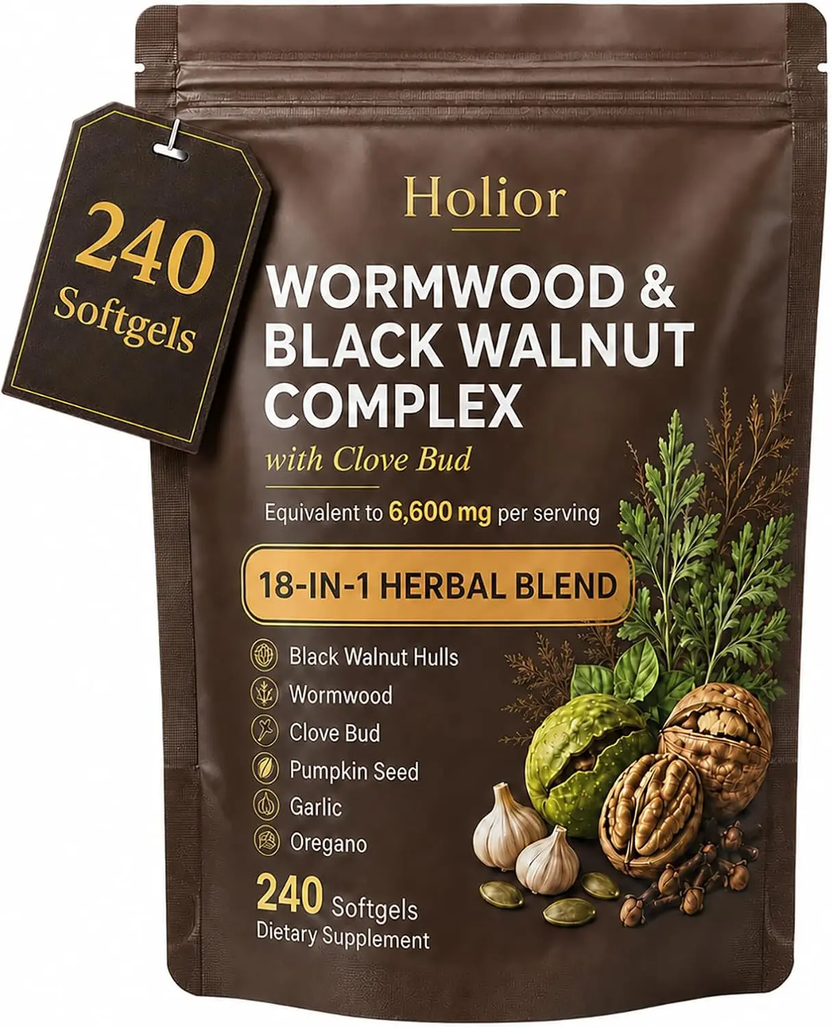 Wormwood Black Walnut Cloves, 240 Softgels for Gut Balance Support, 18-in-1 Herbal Formula with Garlic, Turmeric, Oregano, Pumpkin Seed and Berberine