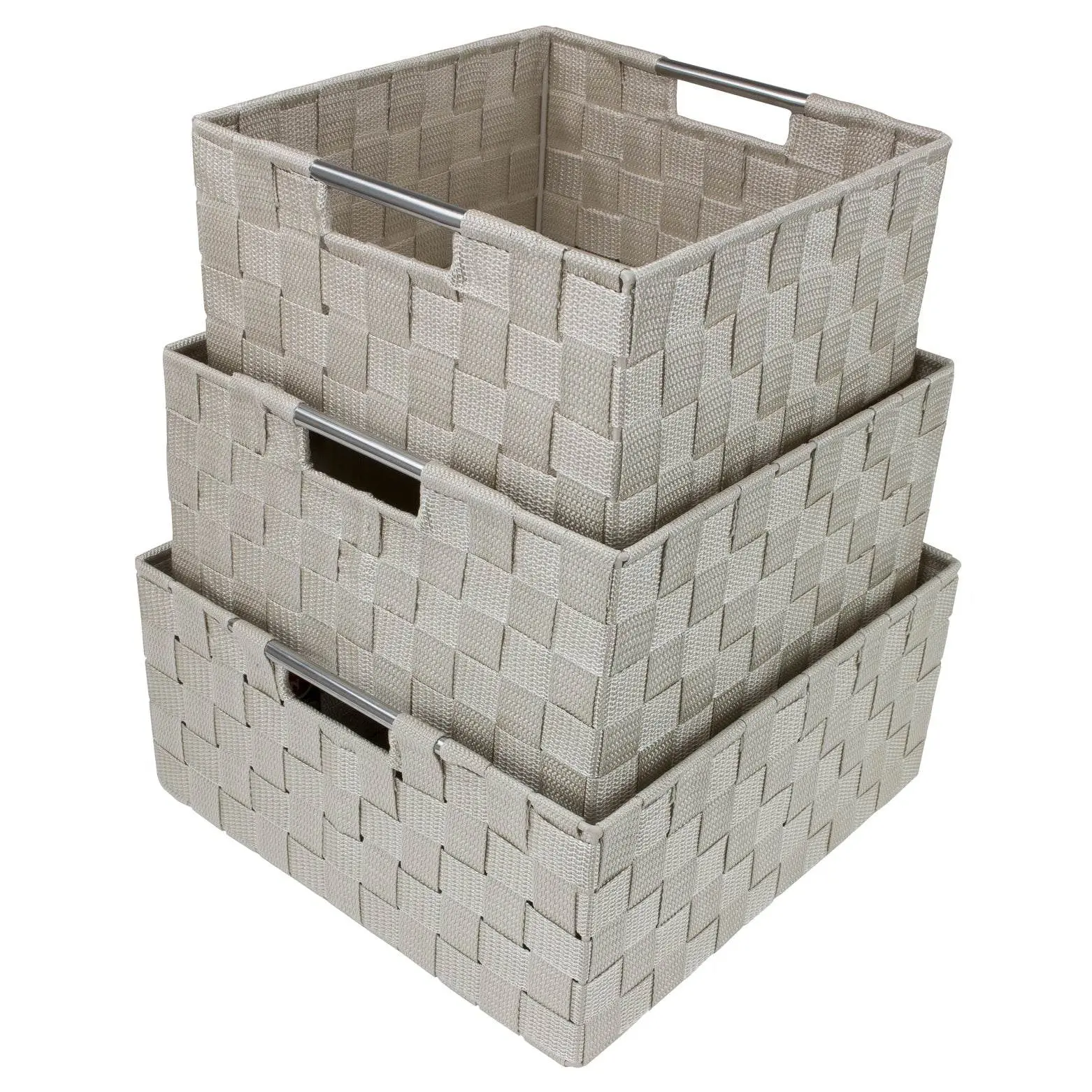 Sorbus Double Woven Basket Bin Set - Decorative Storage Baskets for Books, Blankets, and More - Intregrated Handles for Easy Transport - Stainless Steel Tube Frame - 3-Piece Set