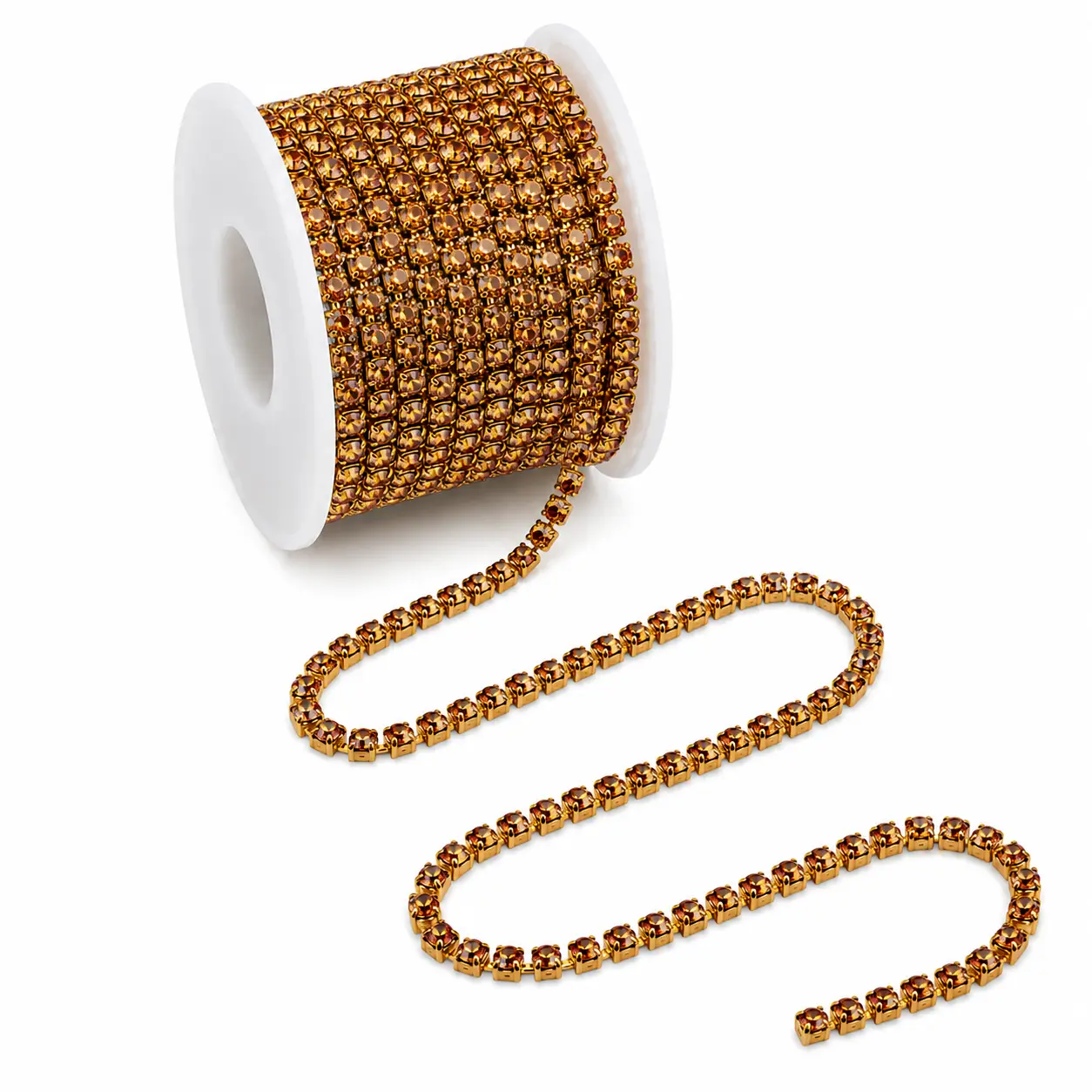 Light Topaz Crystal Golden Base Rhinestone Chain SS16