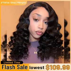 [200% Density] Menglle Loose Deep Wave 13x4 Brazilian Lace Frontal Drawstring Wigs Human Hair Pre Cut Lace Glueless Bounce Wand Curly Wig Natural Hairline Beginner Friendly#Summervibes#TikTokShopStockUp