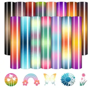 Gradient HTV Heat Transfer Vinyl - 15 Sheets 12'' x 10'' Retro Patterned HTV Vinyl Ombre Heat Transfer Vinyl for T-Shirts DIY Iron on Vinyl