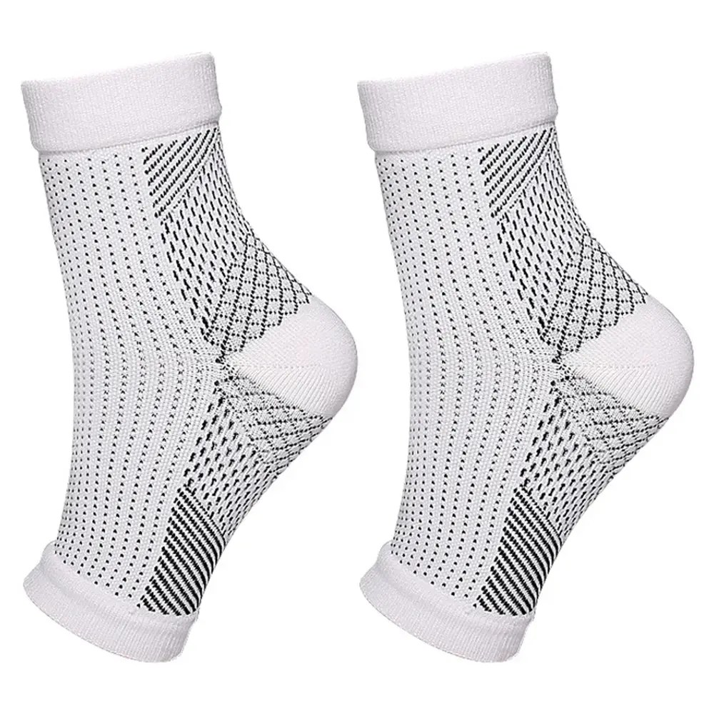 [2 Pairs] White Neuropathy Socks for Pain Relief: 20-30mmHg Compression Foot Sleeves for Diabetic, Edema & Swollen Feet - Breathable Ankle Support & Improved Circulation Soother Socks for Men & Women