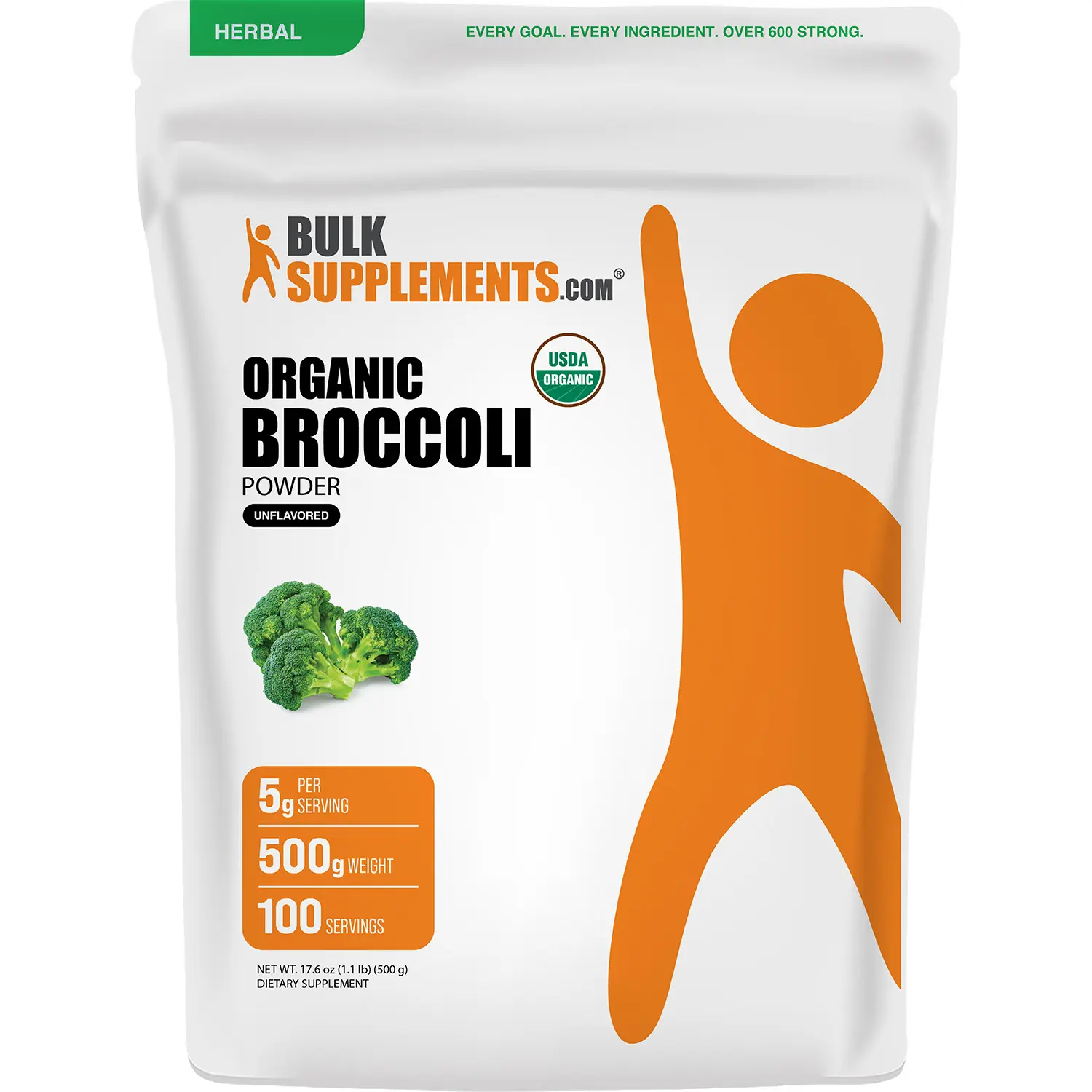BulkSupplements Organic Broccoli Powder - Edible - Natural Fiber - Green Smoothie - Antioxidants - Greens Powder - Vegan - 500g - 5g per Serving