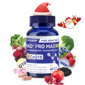 HIILEATHY NAD+ Pro Max - Premium 300mg NAD+, CoQ10 & Resveratrol Formula with Black Pepper Extract & Fruit-Vegetable Blend for Energy, Brain Support & Anti-Aging Support