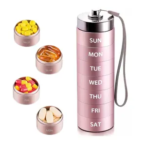 Anti-Tip Base Metal Travel Pill Organizer 2026 Version Portable Vitamin Organizer Stackable Aluminum Alloy Large Compartment Box for Supplements BPA-Free Waterproof Seals