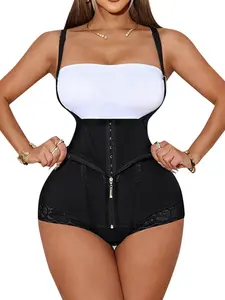 1pc Women'S Advanced Bodysuit - Super High Support, Tummy Control Shapewear with Front Button Detail, Lace Trim, and Zipper & Fashionable Wea