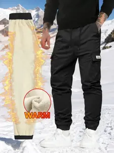 Men's Fashion Casual Work Pants, Fleece Warm Long Pants with Large Pockets, Casual Slant Pocket, Drawstring Waist, Loose-Fitting Winter Wear
