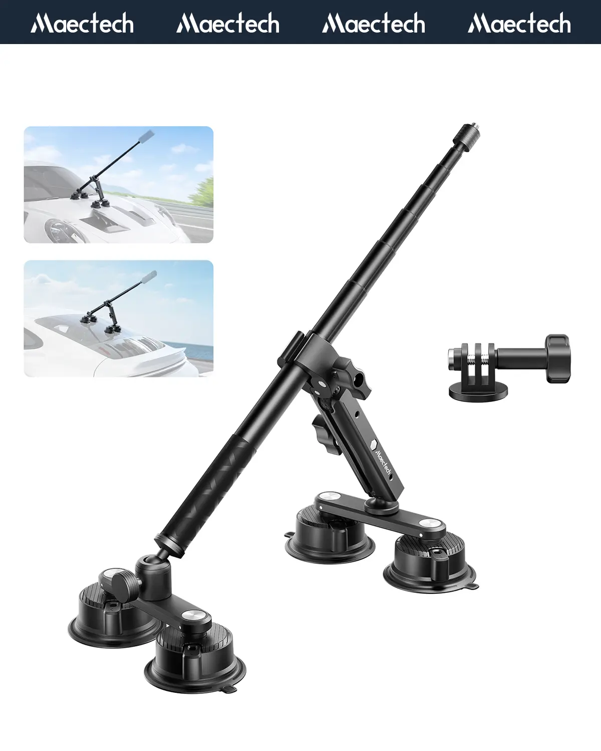 Maectech 4-Suction-Cup Car Mount Kit, Adjustable Double-Layer Suction Cup Camera Accessory for Insta360 X5, GoPro Action Cameras, Camera Accessories