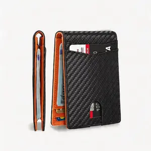 Men's Slim Carbon Fiber Pattern Bifold Wallet with RFID Blocking Money Clip & Multiple Card Slots for Secure Everyday Use