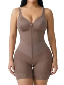 1 Count Women's High-Compression Bodysuit, Bodysuits Shapewear, Colombian Shapewear, Body Shaperwear, Front Zipper & Adjustable Straps, Lace Trimmed Thigh Shaper, Smooth & Firm Control Shapewear For Polished, Confident Look All Day, Womenswear