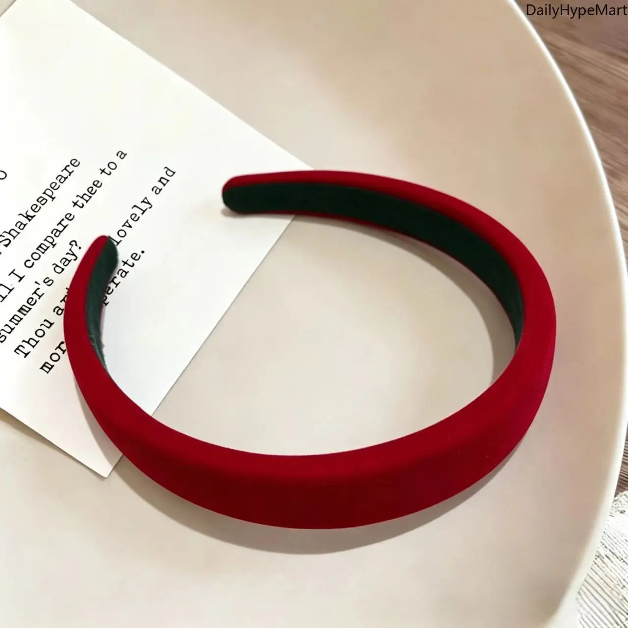 Women's Vintage Red & Black Velvet Headband - Sponge Padded, Volume-Boosting Fashion Headband Accessory, Fashion Headbands