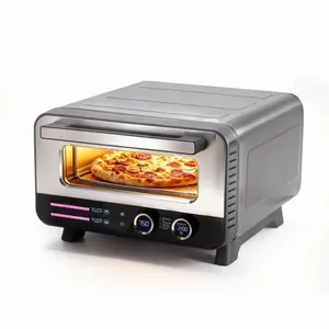 Pizza Oven 15L 1700W, 80-400℃, 2 Mins Bake 12" Pizza, Stainless Steel Front, 320*319mm Pizza Stone, Electronic control