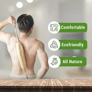 Natural Loofah Back Scrubber - 100% Plant-Based Exfoliation Shower Sponge with Jute Fiber Handle Comfortable Ecofriendly All Nature for Men & Women Bath Personal african net sponges