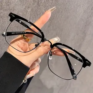 Women's Minimalist Half-Frame Blue Light Blocking Glasses - Lightweight Rectangular Non-Prescription Fashion Eyewear with Clear Lenses for Digital Devices & Daily Use