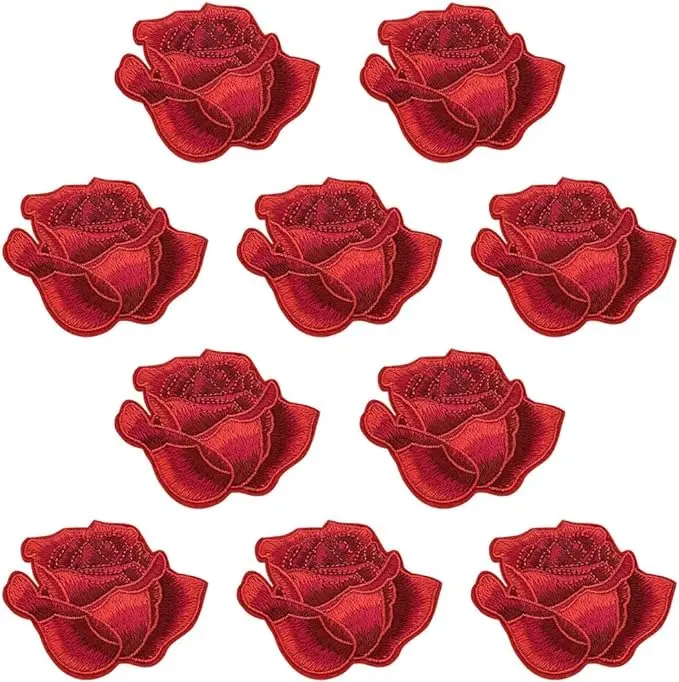 10 Pieces Rose Flower Iron on Patches, Delicate Rose Embroidery Applique Patches for Bag ,Caps, Kid's Clothing, Jeans, Jackets (K50_1)