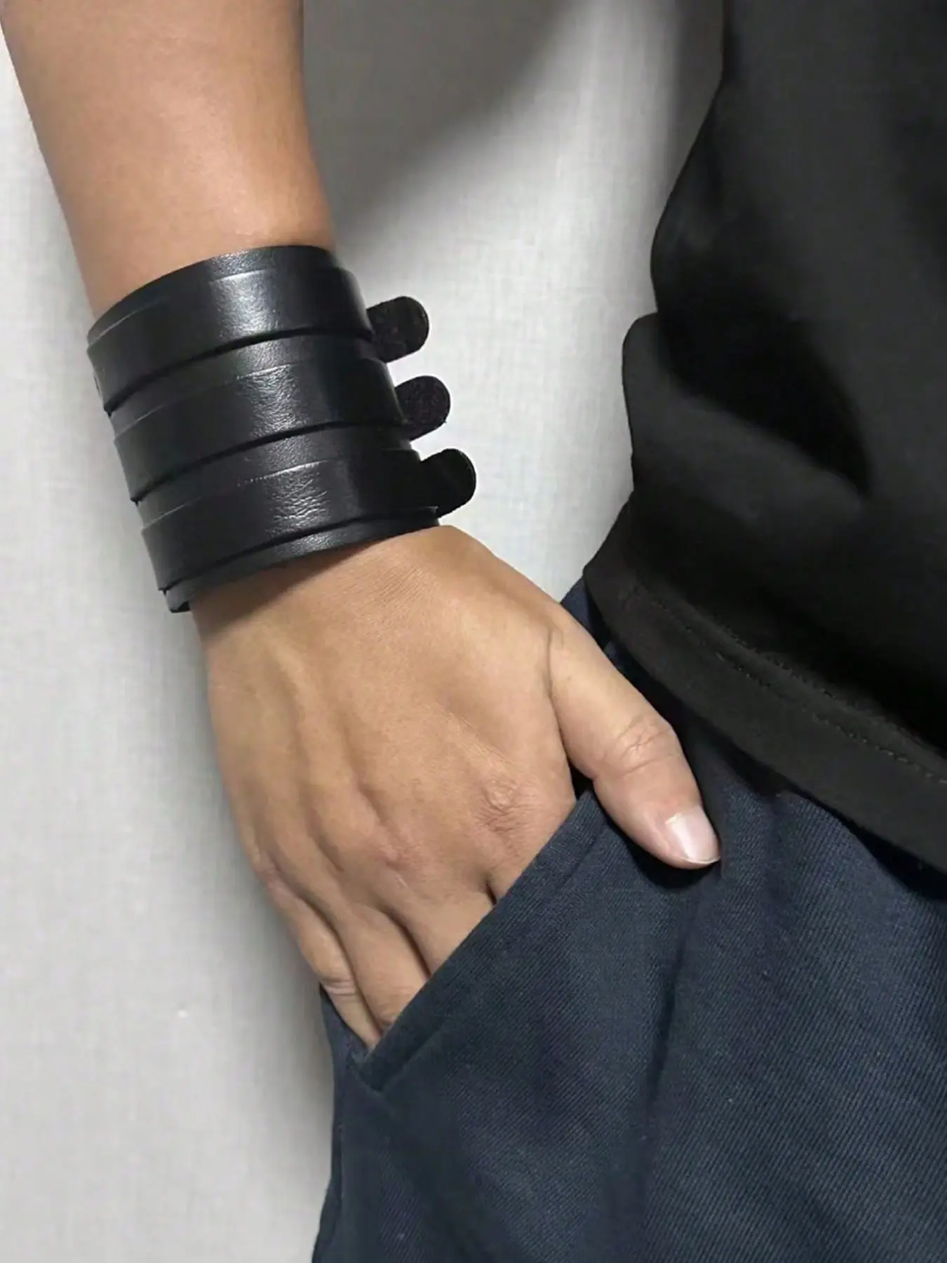 Punk Rock Style Three-Layer PU Leather Bracelet Set, Fashionable Wide Wristband Bangles, Trendy Rock Jewelry for Men and Women, Bangles Bracelets, Stacking Bangles, Stackable Bracelets, Fashionable Creative Bangle