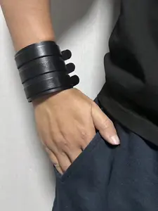 Punk Rock Style Three-Layer PU Leather Bracelet Set, Fashionable Wide Wristband Bangles, Trendy Rock Jewelry for Men and Women, Bangles Bracelets