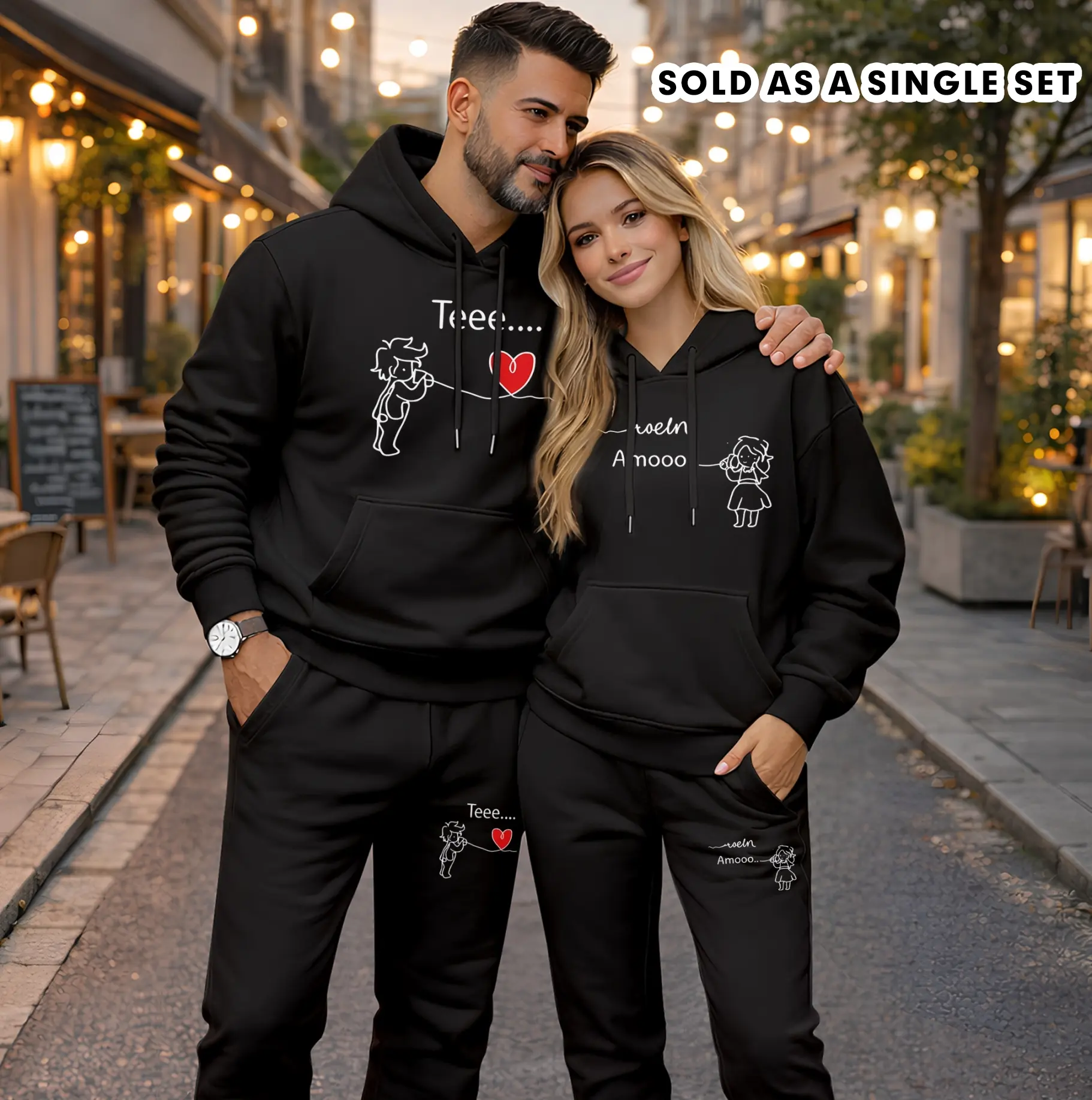 Men's 2-Piece Tracksuit Set, Casual Letter Print Long Sleeve Hoodie & Sweatpants, Loose-Fit Polyester Athletic Wear, Mensfashion Outfit, M, Springfashion, Two Piece Sets