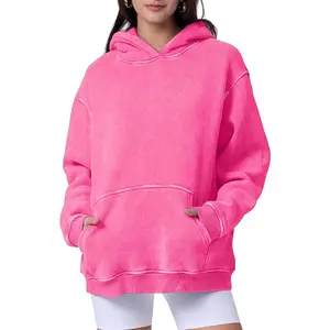 JeansFly Oversized Acid Wash Heavyweight Cotton Fleece Vintage Washed Sweatshirt Hoodie for Women and Men