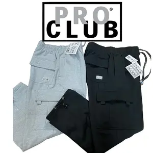 PROCLUB Men's Heavyweight Cargo Sweatpants PRO CLUB Casual Fleece Pants Hip Hop Harem Casual Loose Fit Black Gray Charcoal Elastic Big and Tall