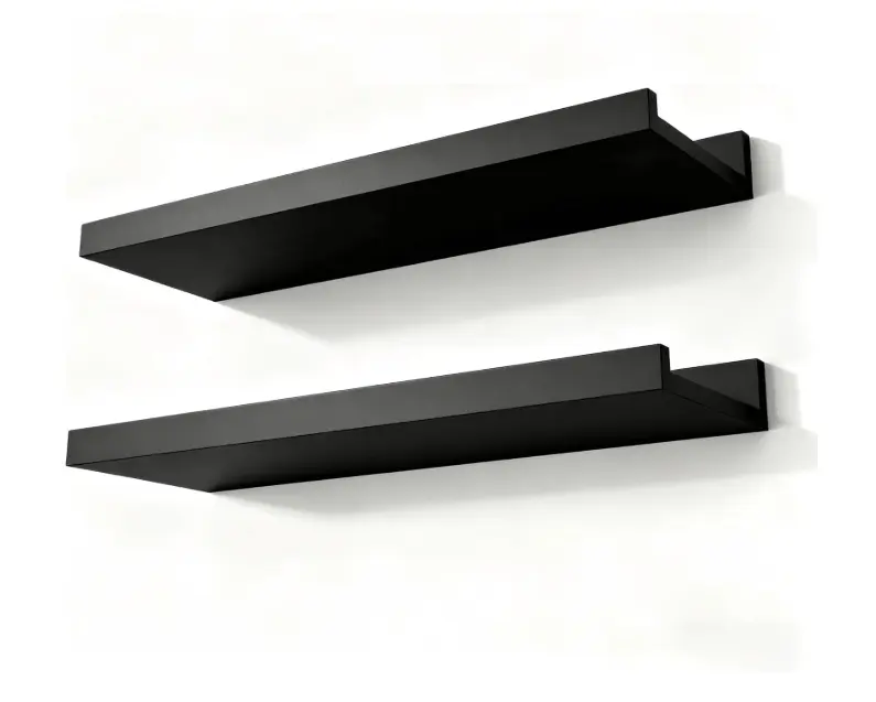 Set of 2, Black Floating Shelves for Wall Decor, Wall Mounted Wood Storage Shelf Display Picture Ledge Shelf with Lip Set of 2 Black
