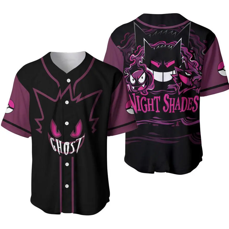 Gengar Baseball Jersey Shirt, Cute Gengar Anime Shirt, Baseball Jersey Shirt, Classic Button Front Style, Trendy Streetwear
