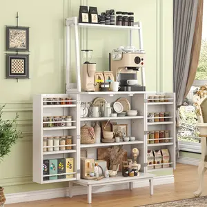 51-inch Freestanding Storage Cabinet with Adjustable Shelves | Kitchen Pantry Cabinet with Dedicated Microwave Shelf | Multi-Room Buffet Cupboard for Dining Room, Living Room & Kitchen