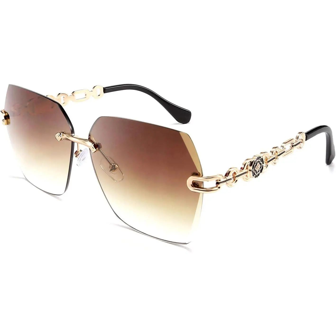 EyeconicFinds Classic Rimless Sunglasses Women Metal Frame Diamond Cutting Lens Sun Glasses B2567