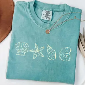 Comfort Colors Seashell Tshirt, Preppy Beach T Shirt, Coastal Aesthetic Tee, Oversized Ocean Lover Seashell T Shirt