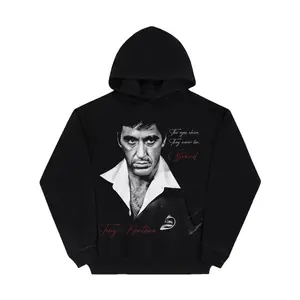 VINTAGE HOODIES Tony Montana Scarface Jumbo Fleece Graphic Hoodie Streetwear Long Sleeve