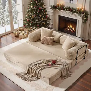 [Women's Day gift]OOSWIFT 5-in-1 Folding 81" Cloud Floor Sofa Bed High-Quality Convertible Comfy Corduroy Fabric, Premium Sponge Padding, Multi-Functional Floor Sofa & Mattress for Living Room Upholstered Soft Couch,Christmas gift