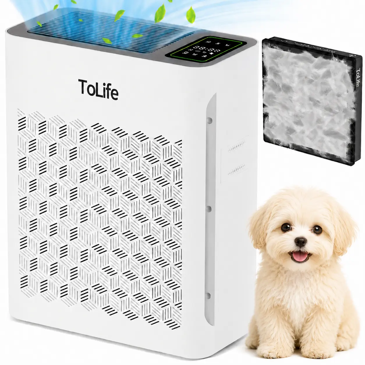 2026 New Tolife TZ-K2 Air Purifier For Large Room Up To 1095 Sq.Ft, HEPA Air Cleaner With Washable Filter, PM2.5 Display Auto Sleep Timer, Removes Pet Hair Smoke Pollen Odor White
