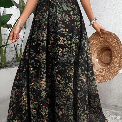[Plus Size] All Over Floral Print Skirt, Elegant Long Skirt for Women, Casual Boho Fashion Skirt, Women's Bottoms for All Seasons Summer