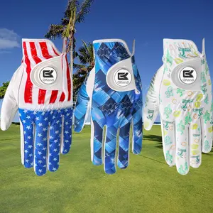 Golf Gloves Men 1 Pack with Ball Marker for Left Hand Right, Stylish Patterns & Breathable Design for Comfortable All-Weather Grip, Golf Glove Sizes S M ML L XL