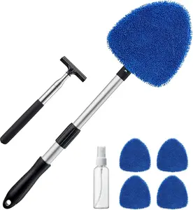 【Valentine's Day Gift】AstroAI Car Windshield Cleaner Tool, Window Cleaning Kit with 39in Car Mirror Squeegee, 4 Reusable Microfiber Pads and Extendable Handle, Blue