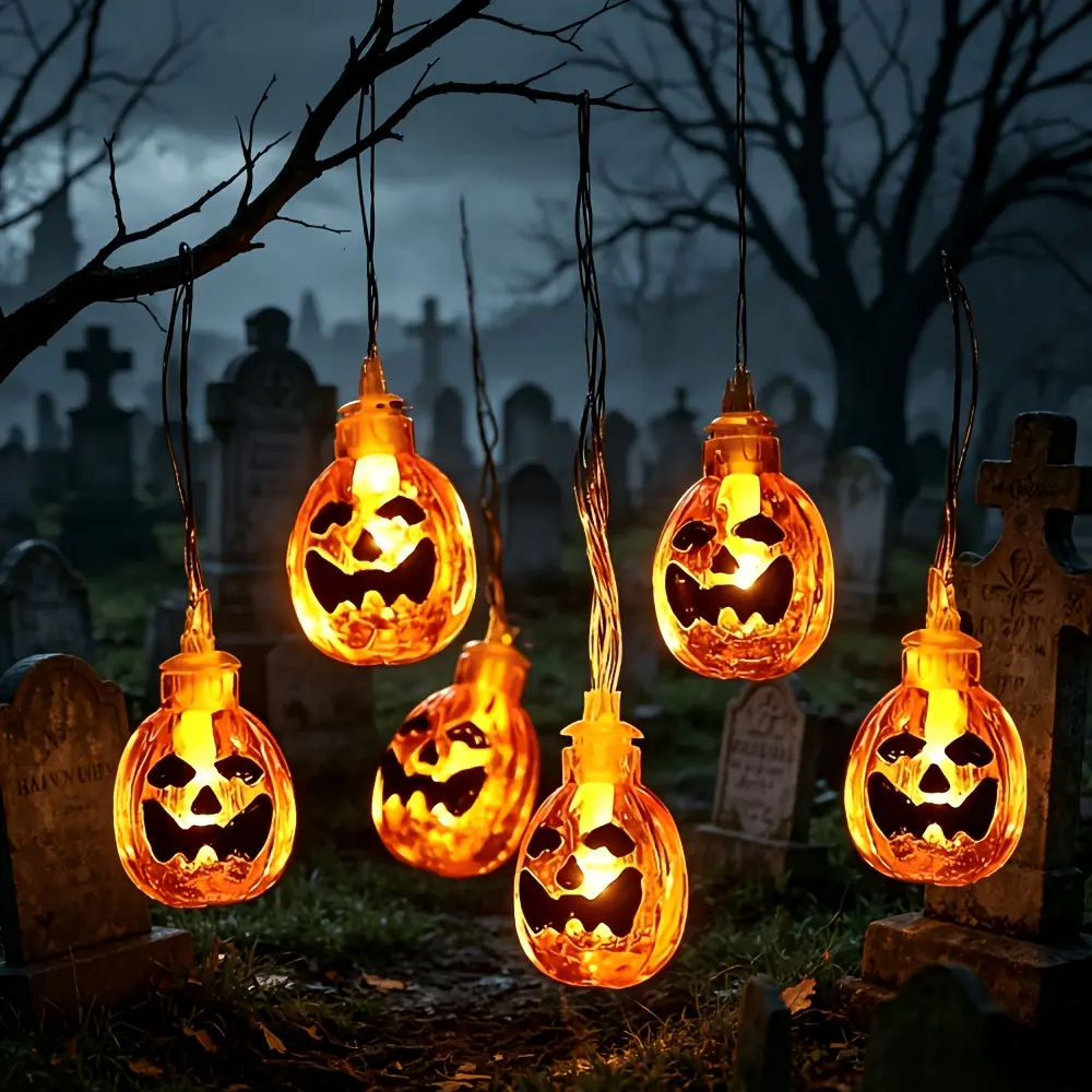 Halloween lights, pumpkin lanterns, 10 feet, 20 LEDs, 8 modes, battery-powered, suitable for both indoor and outdoor use, suitable for Halloween decorations, pumpkin decorations