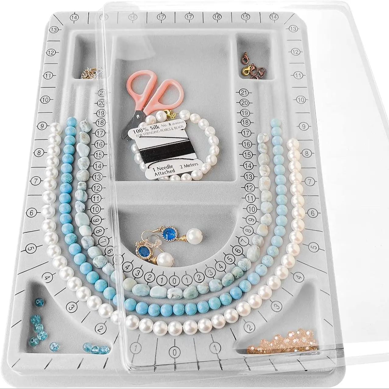 Jewelry Bracelet Necklace Making DIY Design Board, Jewelry Tools, Bead Stringing Design Tray, Size Scale Plate, 108 Beads Measurement Disk