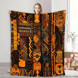1pc Fashionable Fleece Blanket With Comfortable African Tribal Style Geometric Art Showing Rich Tribal Culture And Abstract Aesthetic Design Theme Pattern Print,Suitable As A Warm Cozy Blanket For Home Sofas, Bedding, Office Napping, Travel, And Camping